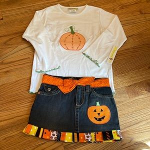 NWT- Custom Fall/Halloween outfit-size 6-denim, orange and white-MUST HAVE!!